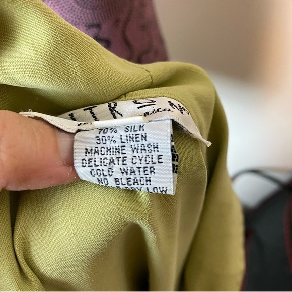 Citron Santa Monica Sz TXL Green Fan Buttons Blazer Jacket Silk Linen - Picture 5 of 9